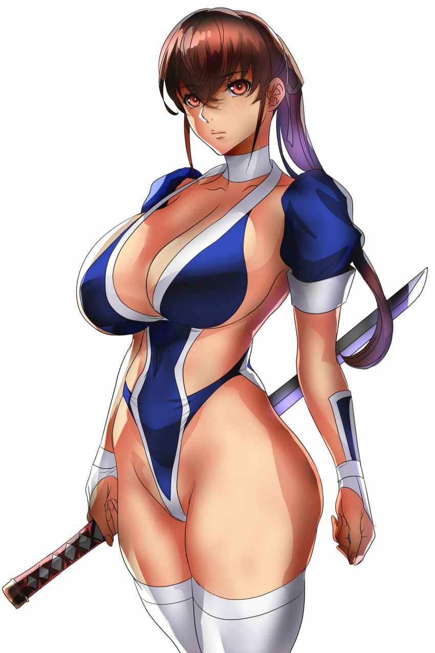 女の子1人 魅力的な巨乳 胸の茶色の目 茶色の髪の谷間 デッドオアアライブ デッドオアアライブ2 デッドオアアライブ3 デッドオアアライブ4 デッドオアアライブ5 デッドオアアライブ6 デッドオアアライブエクストリーム デッドオアアライブエクストリーム2 デッドオアアライブエクストリーム3 デッドオアアライブエクストリーム3 フォーチュン デッドオア_アライブxtreme_beach_volleyball Dead_or_alive_xtreme_venus_vacation ハイレグ ハイレグレオタード ジャッジメント(お絵かき) かすみかすみ_(doa) くノ一レオタード ロングヘア 忍者 ポニーテール 半袖 シルフストッキング 刀 対魔忍スーツ テクモ武器 白背景