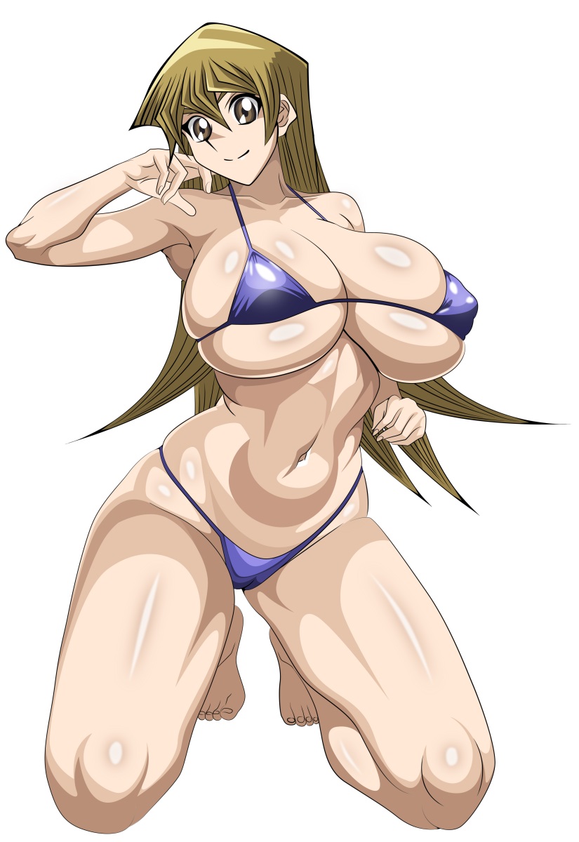 1女の子 アレクシス・ローズ 魅力的な裸足 巨乳 ビキニ 茶色の目 茶色の髪の谷間 膝の上 ピンナップ ポーズ透明背景 遊戯王! yxyyxy