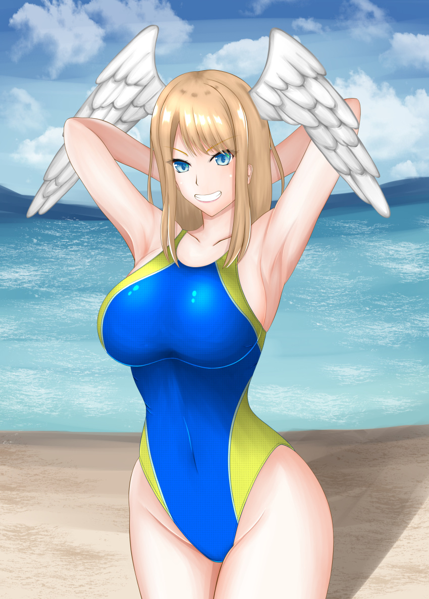 1女の子 魅惑的な天使の羽 腕の後ろに頭 裸足 ビーチ 巨乳 ビキニ 青い目の胸 茶色の髪の谷間 自信を持って覆われたおへそ ユニー（ゼノブレイド）の脚 見つめる 任天堂の海 ワンピース ビキニ ワンピース 水着 ポーズ 官能的な ショートヘア 横乳 笑顔 水着 太もも 水の翼 ゼノブレイド_（シリーズ） ゼノブレイド_クロニクルズ_3