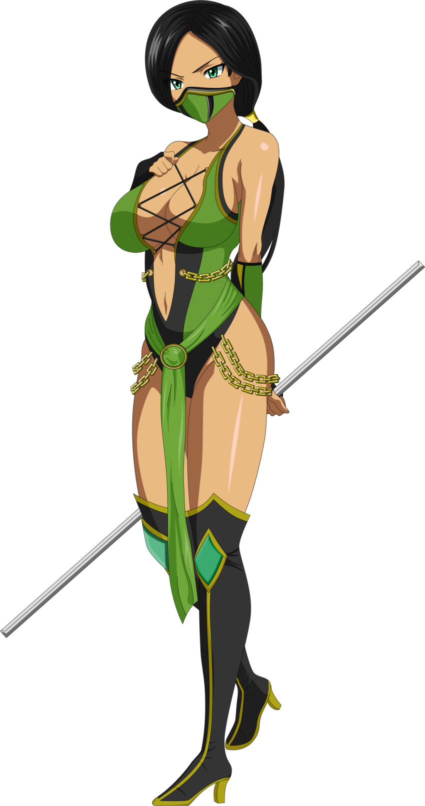 1女の子 魅力的な巨乳 黒い髪の谷間 緑の目 ジェイド (モータルコンバット) ルフィサン9 ミッドウェイ ゲーム モータルコンバット モータルコンバット ハルマゲドン モータルコンバット 欺瞞の衣装