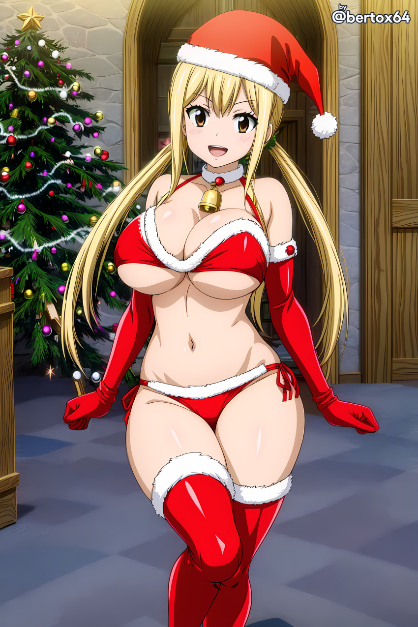 女の子1人 巨乳 ビキニ 金髪 乳房 クリスマス クリスマスオーナメント フェアリーテイル 長髪 ルーシィ・ハートフィリア 成熟した女性 口を開いたパンティー 変態 変態女性 赤ビキニ 赤パンティ 性的示唆