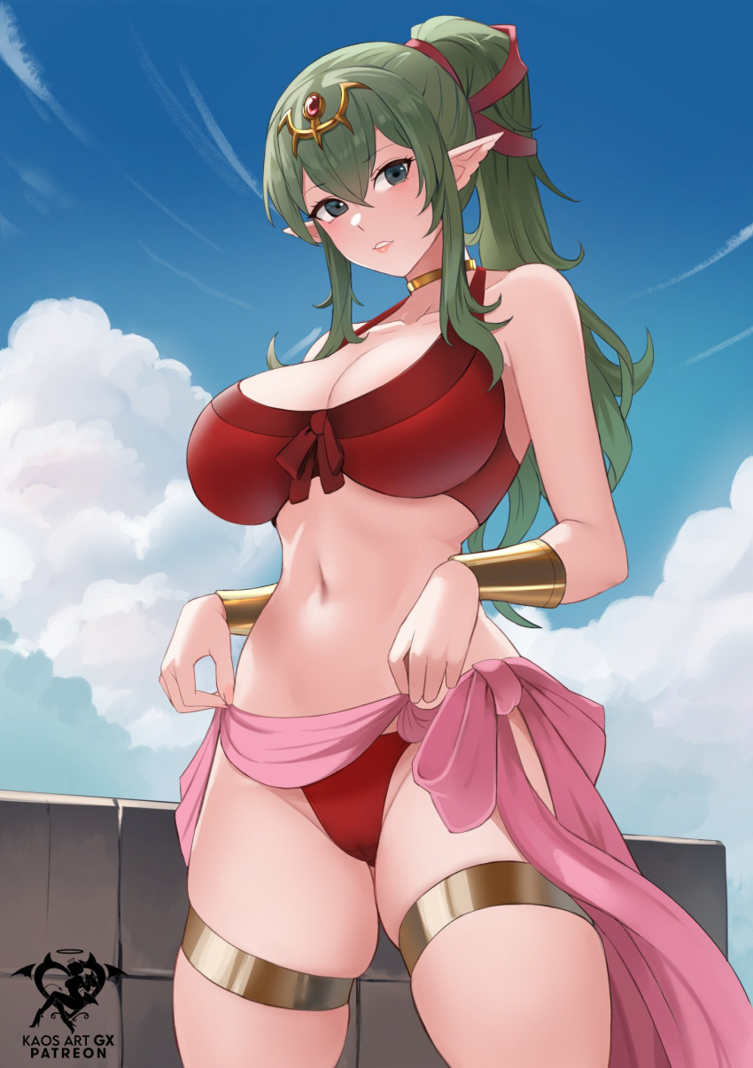 1人の女の子の魅惑的な代替コスチューム 巨乳 ビキニ 胸の谷間 服のリフト 女性のみ ファイアーエムブレム ファイアーエムブレム覚醒 ファイアーエムブレムヒーローズ 緑の目 緑の髪 カオスアート リフトアップ セルフビューア 任天堂公式 代替コスチューム とがった耳 ポニーテール スキンデント 水着 ティキ_(アダルト)_(ファイア_エンブレム) ティキ_(成人)_(夏)_(ファイア_エンブレム) m) ティキ_(ファイアーエムブレム)