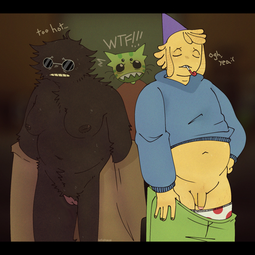 1girl 1nonbinary 誕生日_帽子 bive_(regretevator) black_fur カジュアル_露出 カジュアル_ヌード ぽっちゃり ぽっちゃり_女性 ぽっちゃり_男性 編集 編集済みアート gnarpy_(regretevator) lefishaue_(アーティスト) no_sex 非バイナリ_(伝承) noob ペニス ピンク_猫 うんち_(regretevator) public_nudity 猫 後悔者 ロブロックス roblox_game ロブロキシアン 丸眼鏡ストリッピング 汗 発汗タグ名 yellow_penis