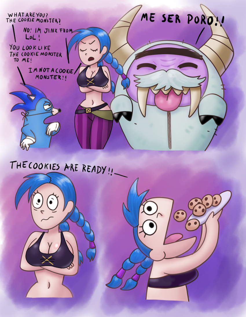 1Female 1ガールズ怒っているBIG_BREASTS BLACK_TOPWEAR BRAIDED_HAIR BREATHS CHARICIONS_REQUEST Cookie Enging English_Commentary English_Language Front_View Jeans Jinx_（League_of_Legends）League_of_legends light-skinned_female light_fidakin long_hair riot_games riot_games saf404 safpck4404キャラクターWhite_background