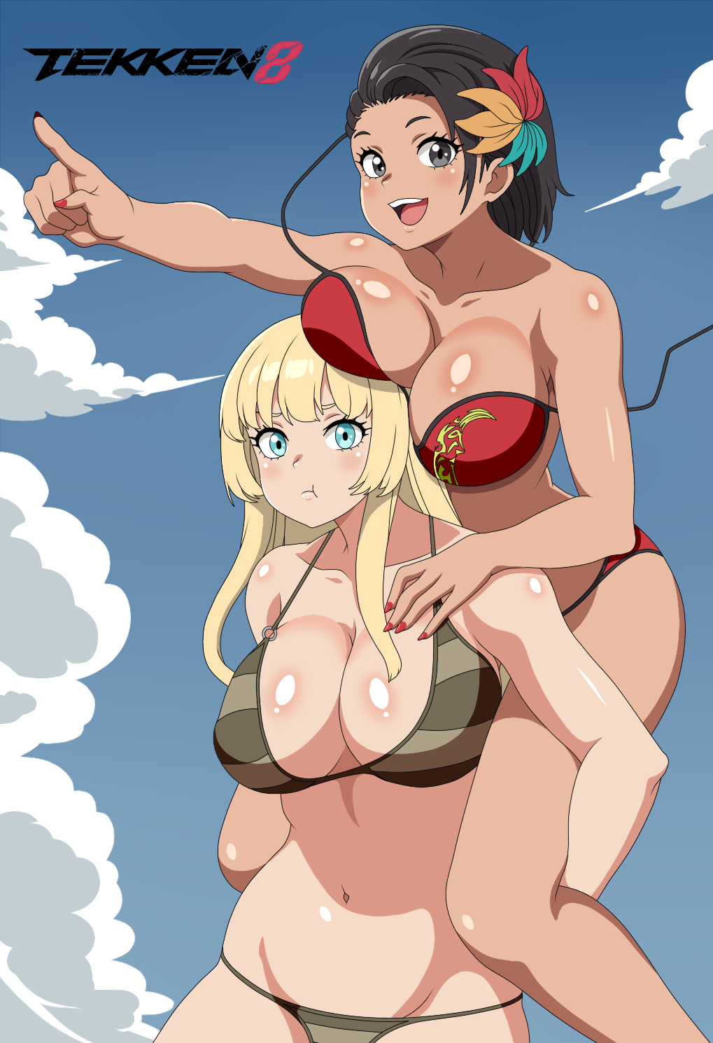 1girls 2_girls アズセナ アズセナ_ミラグロス_オルティス_カスティージョ 巨乳 ビキニ 黒髪 青い髪 胸の谷間 コアリンコン 褐色の肌の女性 褐色の肌 デビアンアート エミリー・ド・ロシュフォール ヨーロッパの女性 花の中にある髪 灰色の目 ラテン系 リリ リリ_(鉄拳) リリ・ロシュフォール ナムコ ペルー人_女性 鉄拳 鉄拳_8 ビデオゲームのキャラクター ビデオゲーム 官能的な 官能的な女性 黄色の髪
