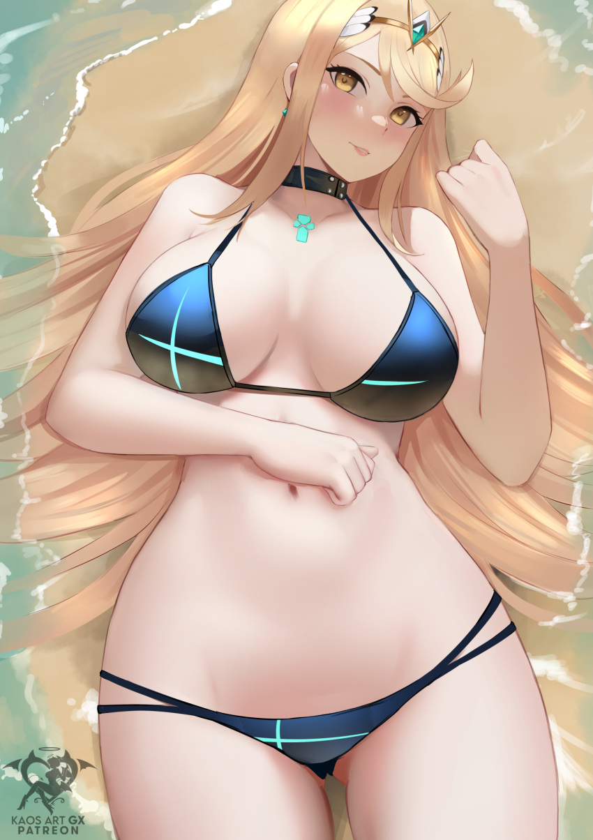 女の子1人 女の子1人 魅力的な 代替コスチューム ビーチ 巨乳 ビキニ 金髪 髪の谷間 コアクリスタル 女性のみ カオスアート ミスラ 任天堂 ゼノブレイド(シリーズ) ゼノブレイドクロニクルズ2