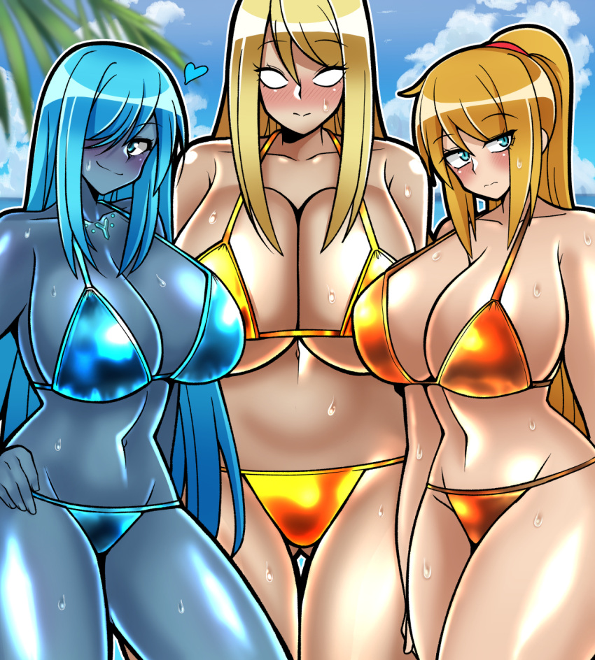 2024 3_女の子 ビーチ 巨乳 ビキニ ブロンドの髪 青い髪 ダークサムス 女性のみ 巨乳 西表海猫 メトロイド 任天堂 sa-x サムスアラン タグ