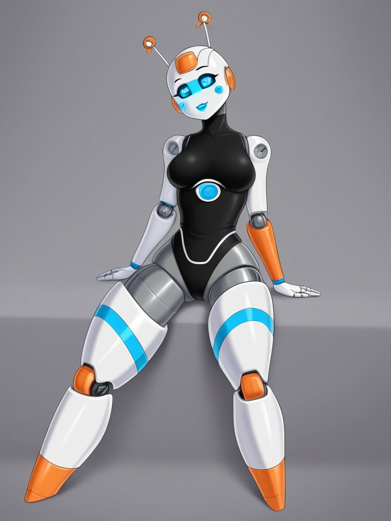 ai_生成されたアンテナ アンテナ_髪 ボディスーツ 胸 関節 メカ 機械的メカノフィリア ロボット ロボット_女の子 ロボット_関節 座っている 座っている_ダウン