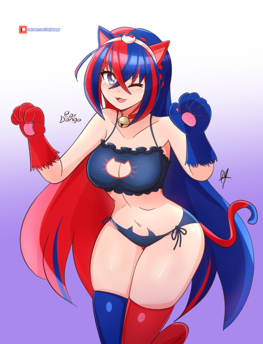 1人の女の子 alear_(女性)_(ファイアーエムブレム) alear_(ファイアーエムブレム) 魅惑的な巨乳 青い目 ブラジャー 猫耳カチューシャ 猫手袋 ファイアーエムブレム ファイアーエムブレム:_three_houses ファイアーエムブレムエンゲージ 虹彩異色症 多色の髪 任天堂 片目閉じ 口開け パンティー レイダンゴ 赤と青の髪 ニーソックス 下着