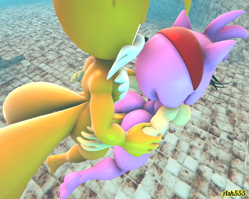 1boy 1girl 3d 3d_(artwork) alternate_angle amy_rose anthro ass big_ass dat_ass female fox furry hedgehog interspecies male male/female miles_