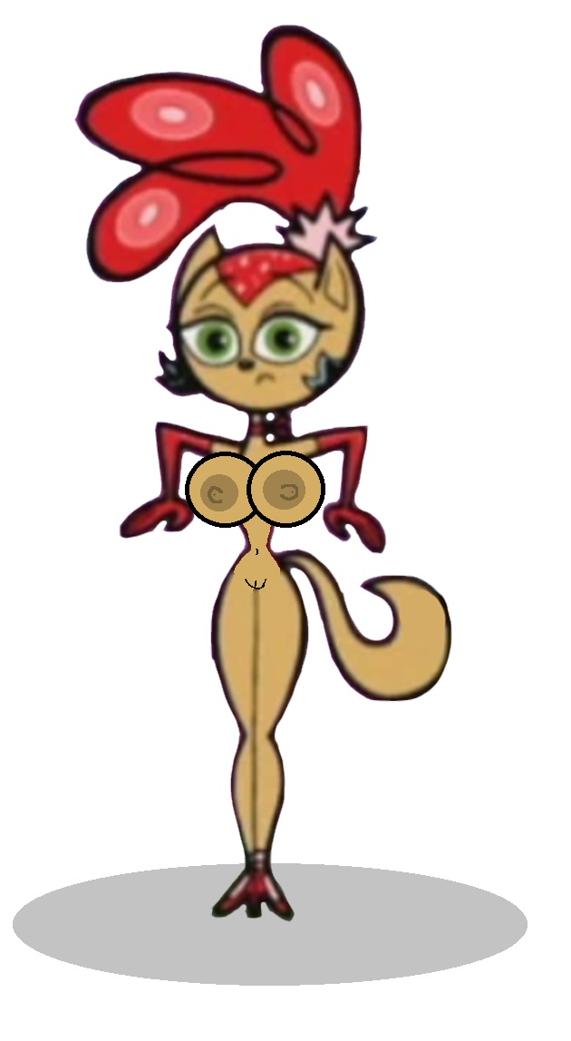 1人の少女 擬人化 黒髪 胸 茶色の毛皮 猫 かわいい 女性のみ 毛皮の 毛皮の女性 緑の目 ヘアバンド 猫ちゃん ニコロデオン 乳首 ノーブラ ノーパン ヌード 赤い手袋 赤い靴 タフな子犬 しっぽ 白背景