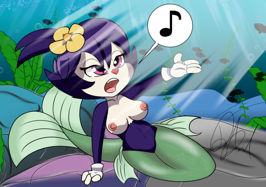 1人の女の子 alternate_species animaniacs animaniacs_(2020) anime_dot anime_style anthro big_breasts breasts dot_warner female furry globes globe_only hulu humanoid mermaid mermaid_tail nevel nipples nude ocean sea sings solo stormythetrooper tail underwater unknown_species warner_brothers water