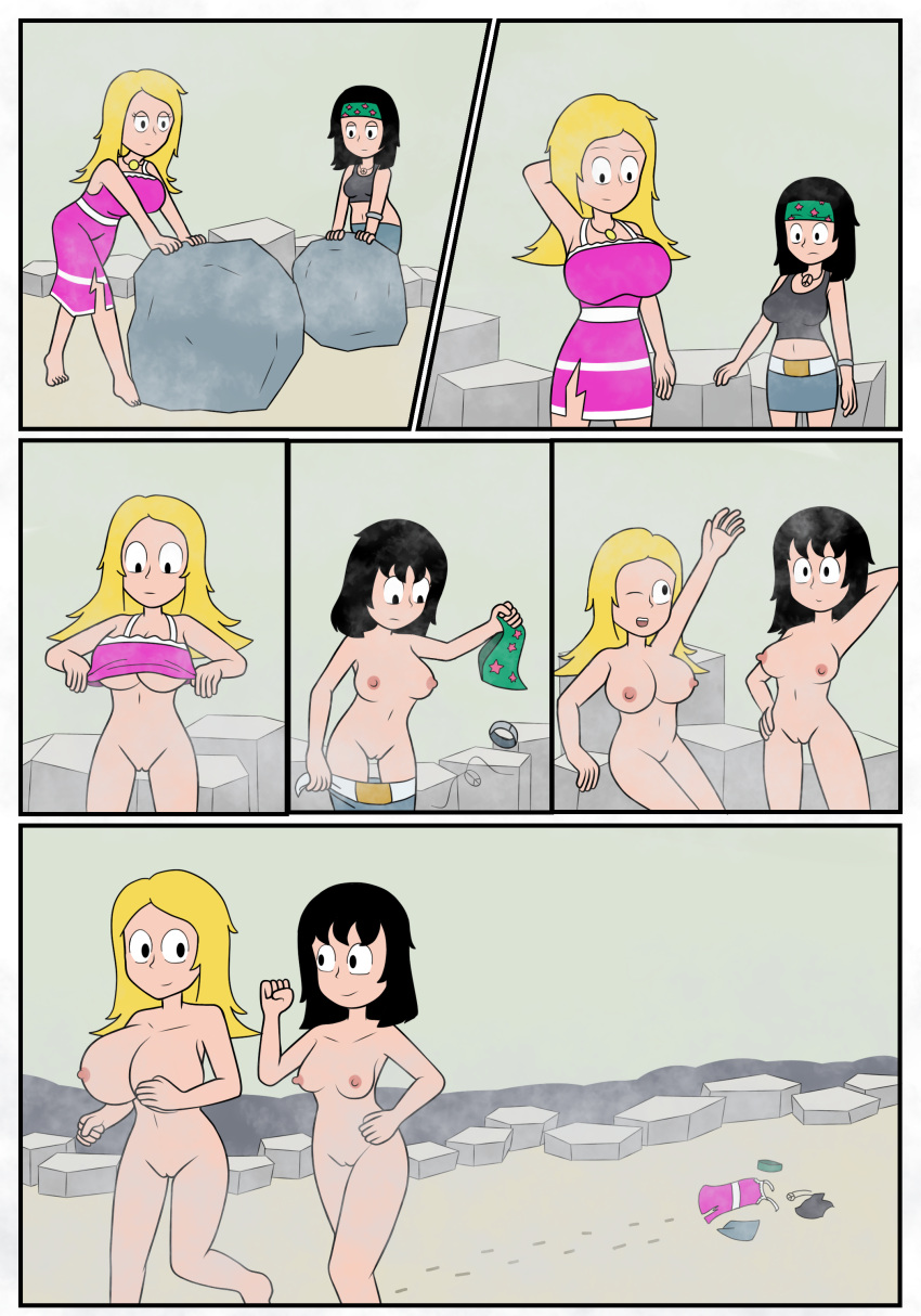 2_girls american_dad ビーチ 巨乳 黒髪 金髪 ボルダー 胸 漫画 混乱 クロップトップ ドレス ドレスリフト フランシーヌ・スミス 頭の後ろに手 ヘイリー・スミス ヘッドバンド 乱れた髪 ミスト mr_wings 乳首 ヌード女性 ヌーディズム 屋外ヌード 平和のシンボル ネックレス プッシーストレッチ 破れた服 脱衣 ウインク リストバンド