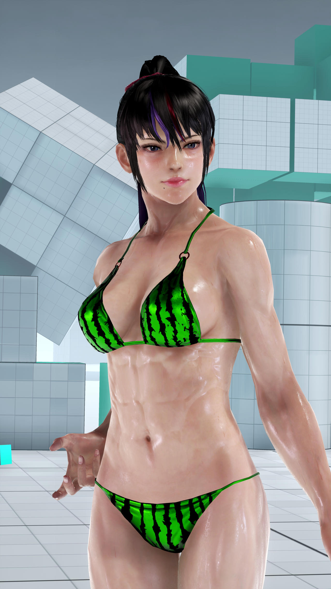 1人の女の子 魅力的 アスレチックな女性 美しい 巨乳 ビキニ 黒と赤と紫の髪 かわいい envy15re2lm 女性の腹筋 フィットした女性 めちゃくちゃホット 国光II くノ一 ラベンダーの目 モッド ナムコ 戦略的宇宙 鉄拳 スイカビキニ