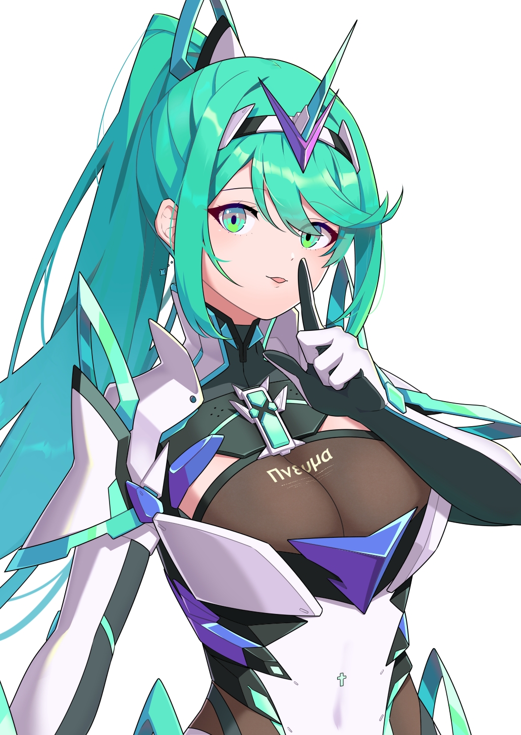 1人の女の子 魅力的 巨乳 緑の目 緑の髪 ヘヘジュン 高解像度 任天堂 プネウマ（ゼノブレイド） ポニーテール ゼノブレイド（シリーズ） ゼノブレイドクロニクル2