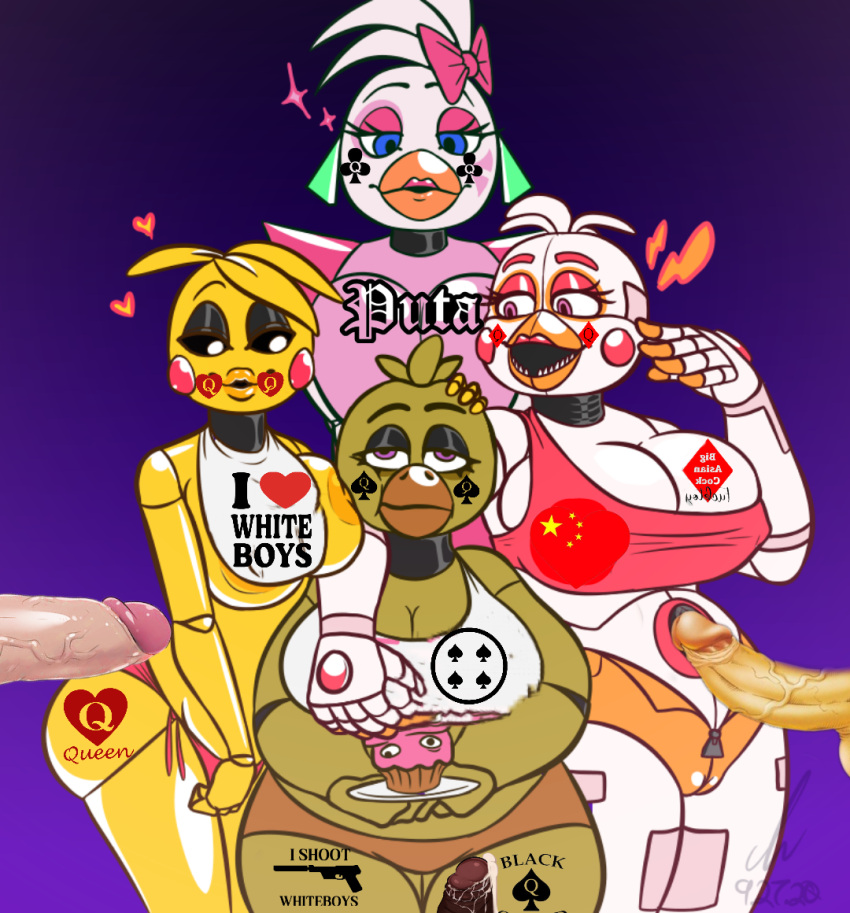 1 女の子 4 女の子のアニマトロニック アーム アラウンド 肩 大きな胸 ブレスト プレス 胸 チカ (fnaf) 服の書き込み 女性のみ Five_nights_at_freddy's Five_nights_at_freddy's:_security_breach Five_nights_at_freddy's_2 funtime_chica_(fnaf) グラムロック チカ_(fnaf) 優雅な曲線美のグラデーション背景巨大な乳房 複数の女の子 クラブの女王 ダイヤモンドの女王 ハートの女王 スペードの女王 ロボット 鋭い歯 シグネチャー シンプルな背景 おもちゃチカ (FNAF)